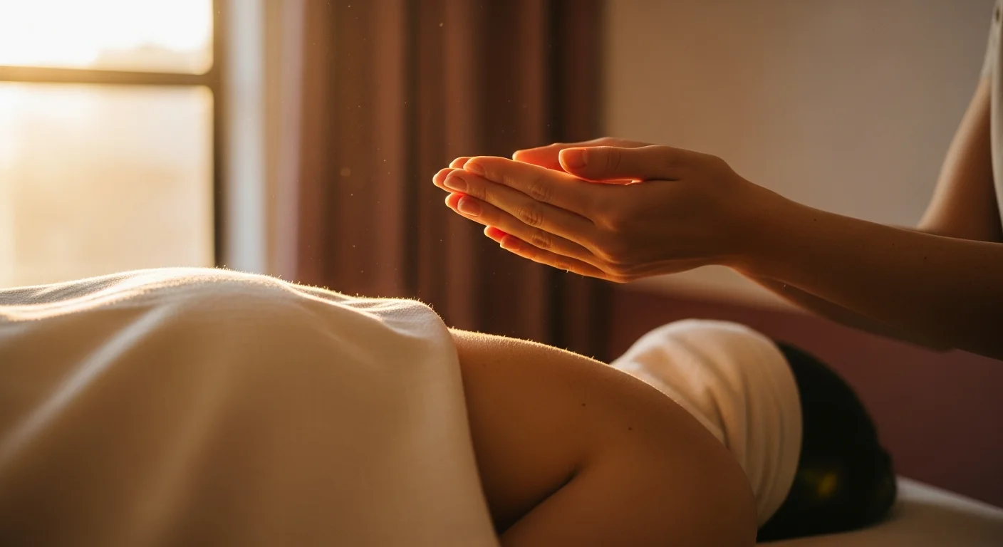 Sanftes Handauflegen während einer Reiki-Behandlung